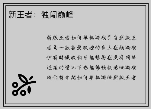 新王者：独闯巅峰